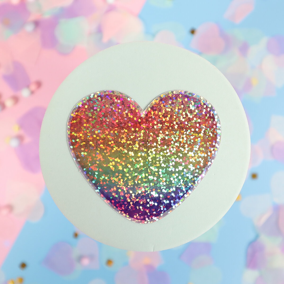 Glittrig sticker rainbow heart