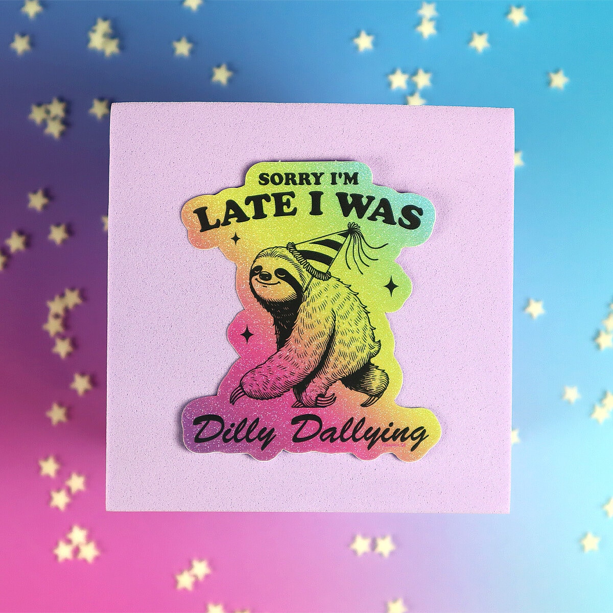 Stor glittrig sticker - Dilly dallying sloth