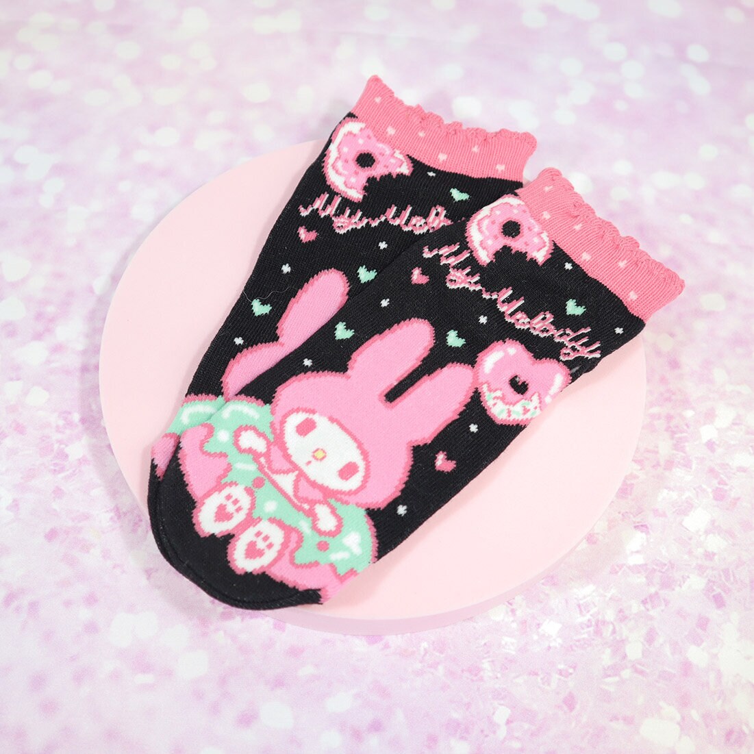 Svart-rosa My Melody-strumpor, donut