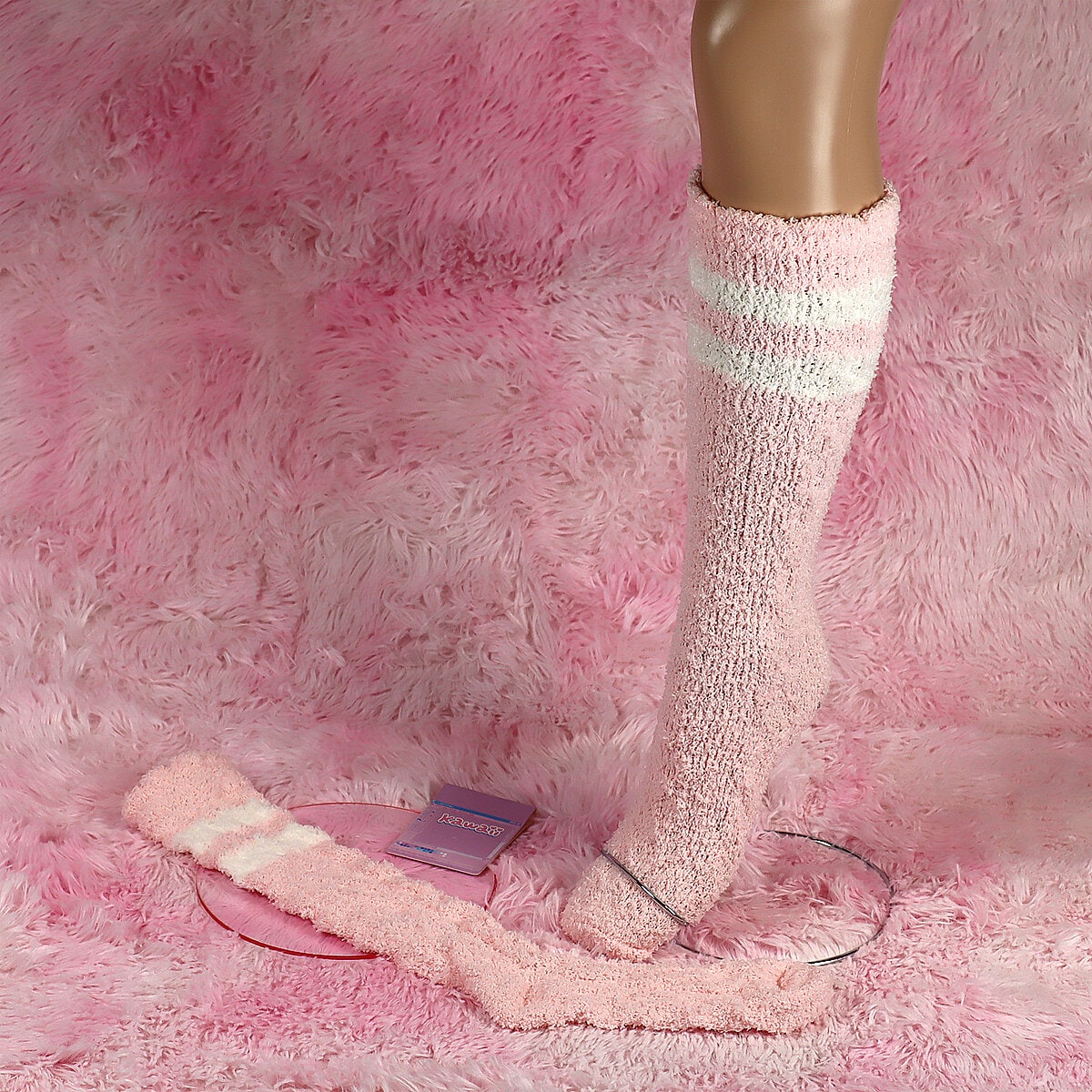 Lurviga knästrumpor - Rosa med vita ränder