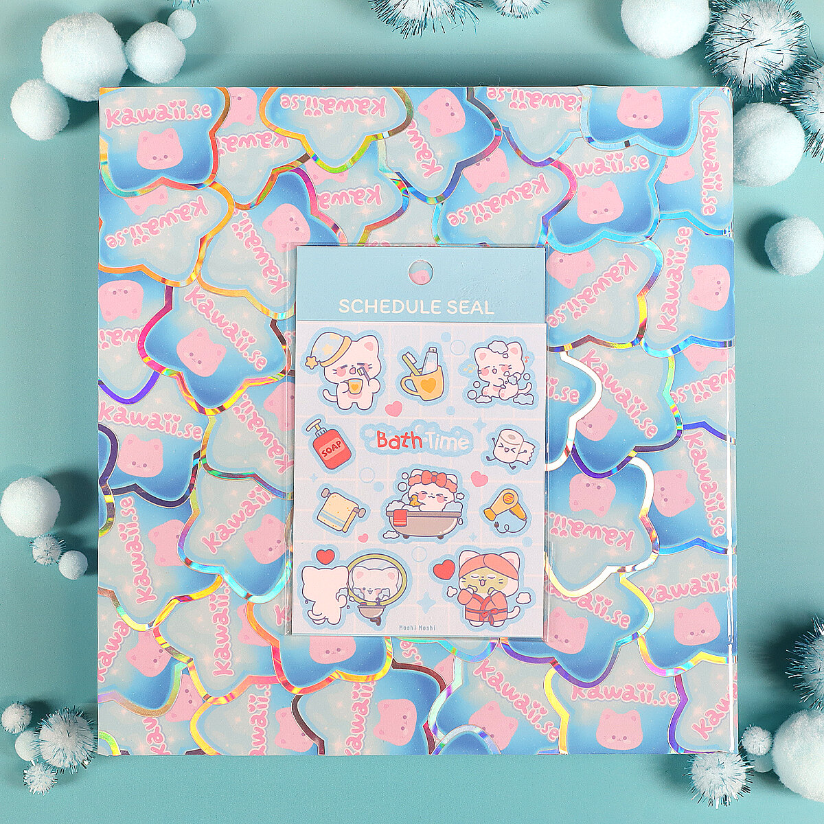 Litet stickersark - Bath Time Cats