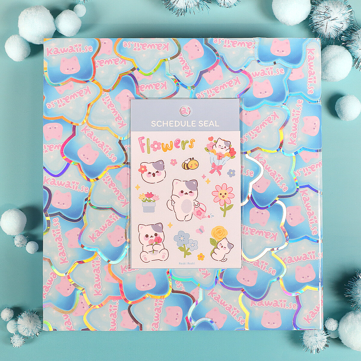 Litet stickersark - Flower Cats