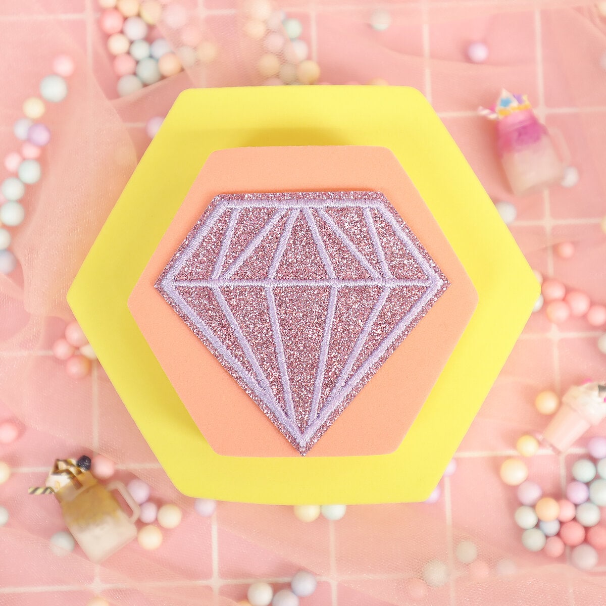 Tygmärke - Rosa glittrig diamant