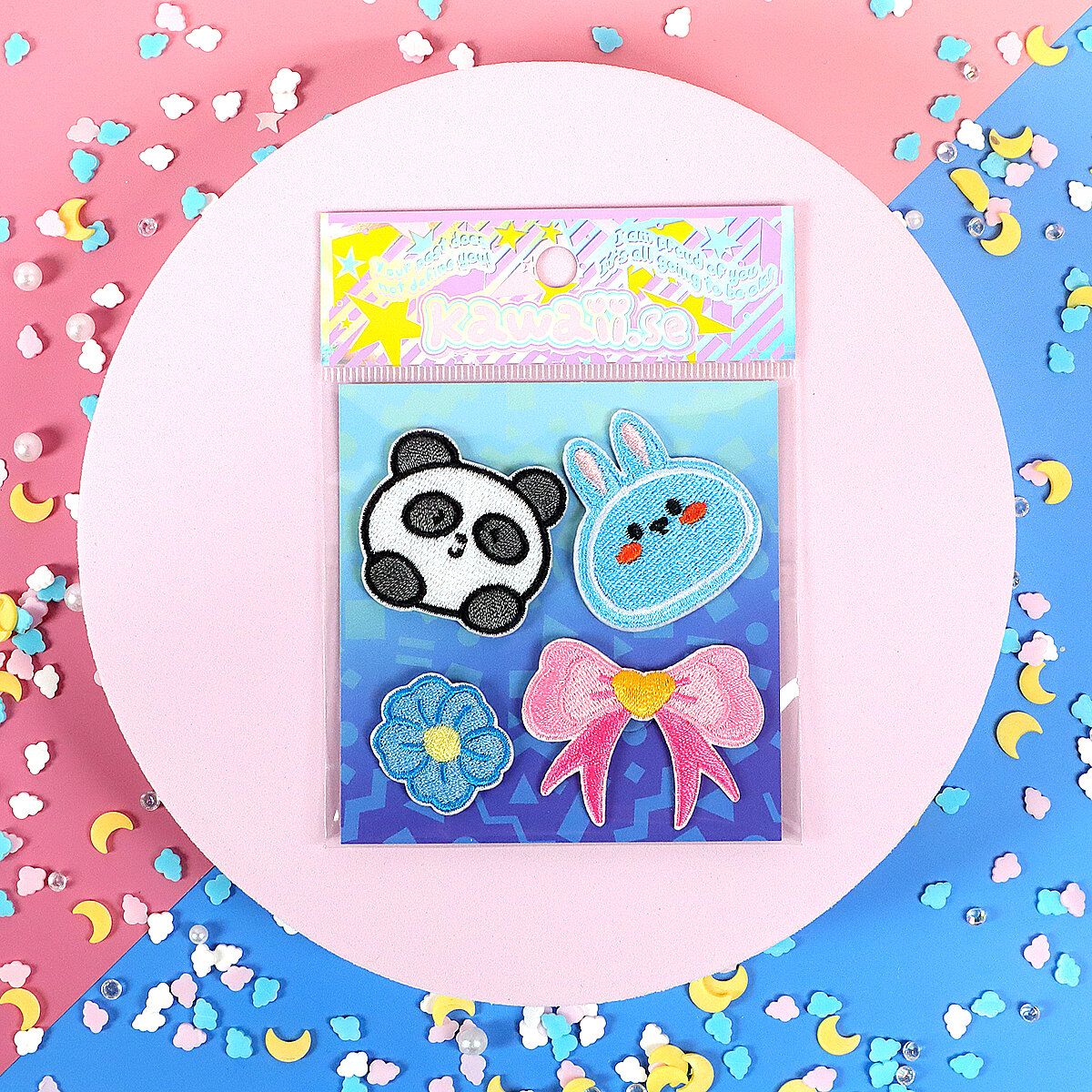 4-pack gulliga tygmärken - Panda & kanin