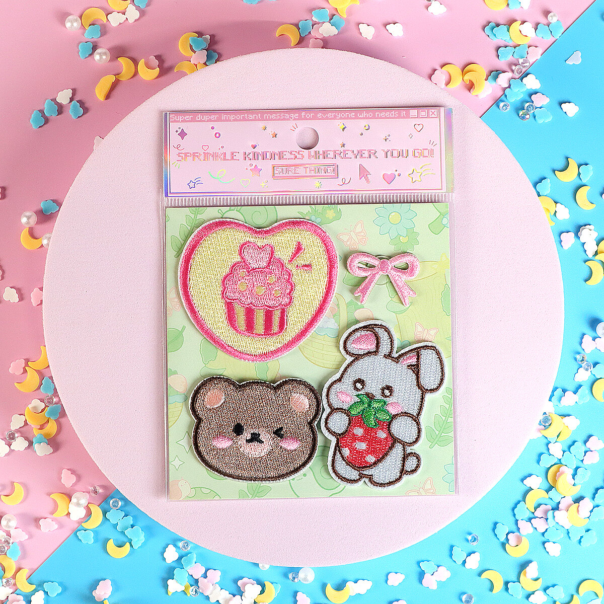 4-pack gulliga tygmärken - Kanin & rosa cupcake