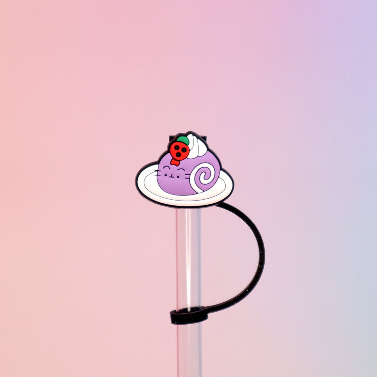 Straw topper - Pusheen som lila rulltårta