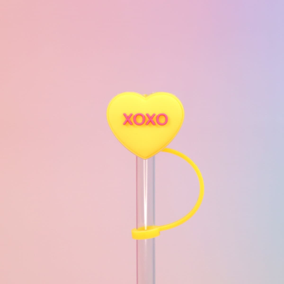 Straw topper - Yellow heart, XOXO