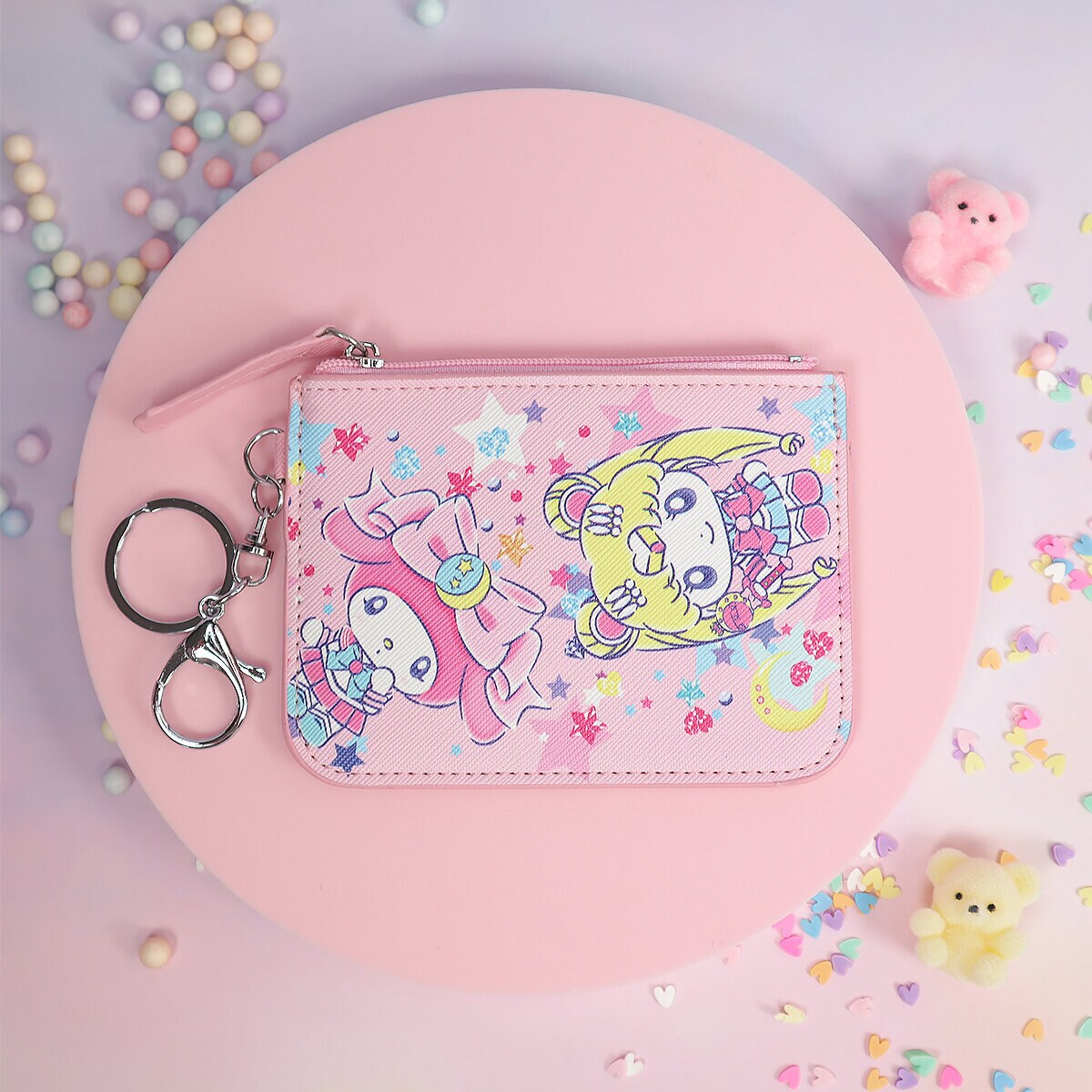 Rosa kort-börs Sailor Moon x My Melody, stjärnor