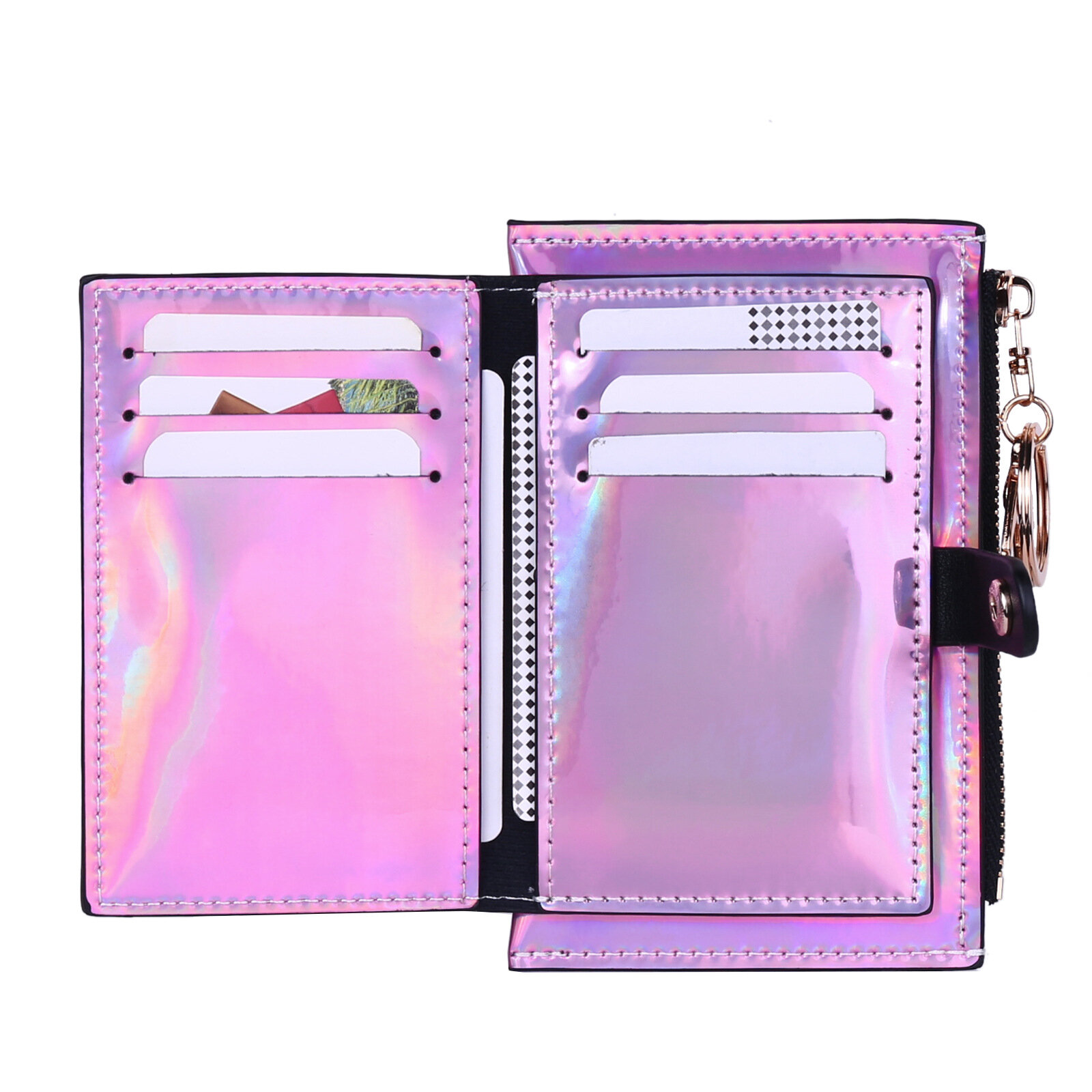 Rosa holografisk plånbok med dragkedja