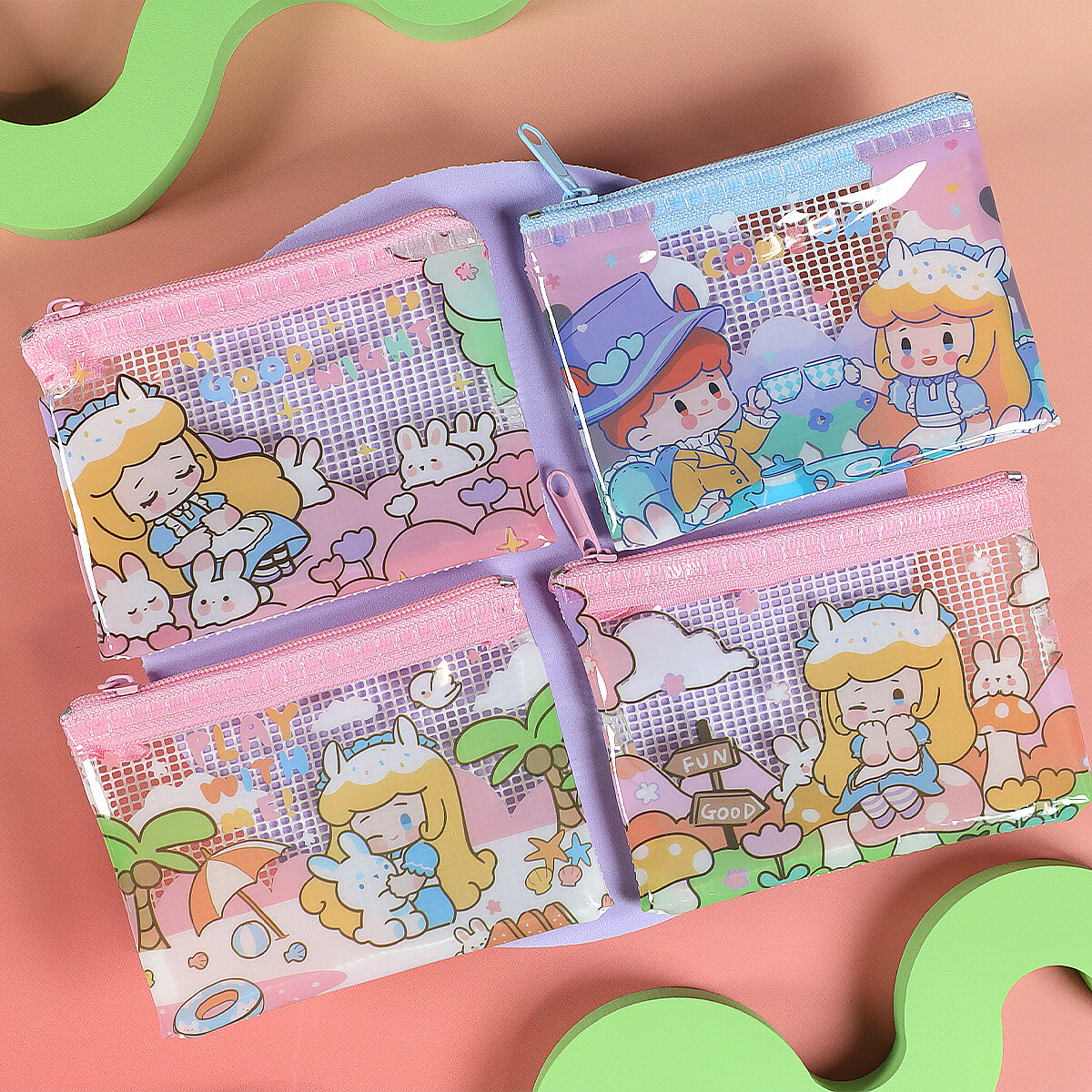 Gullig plastbörs Chibi Alice & kaniner