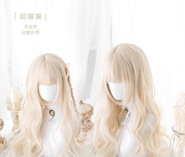 Blond vågig hime-cut peruk (A173)